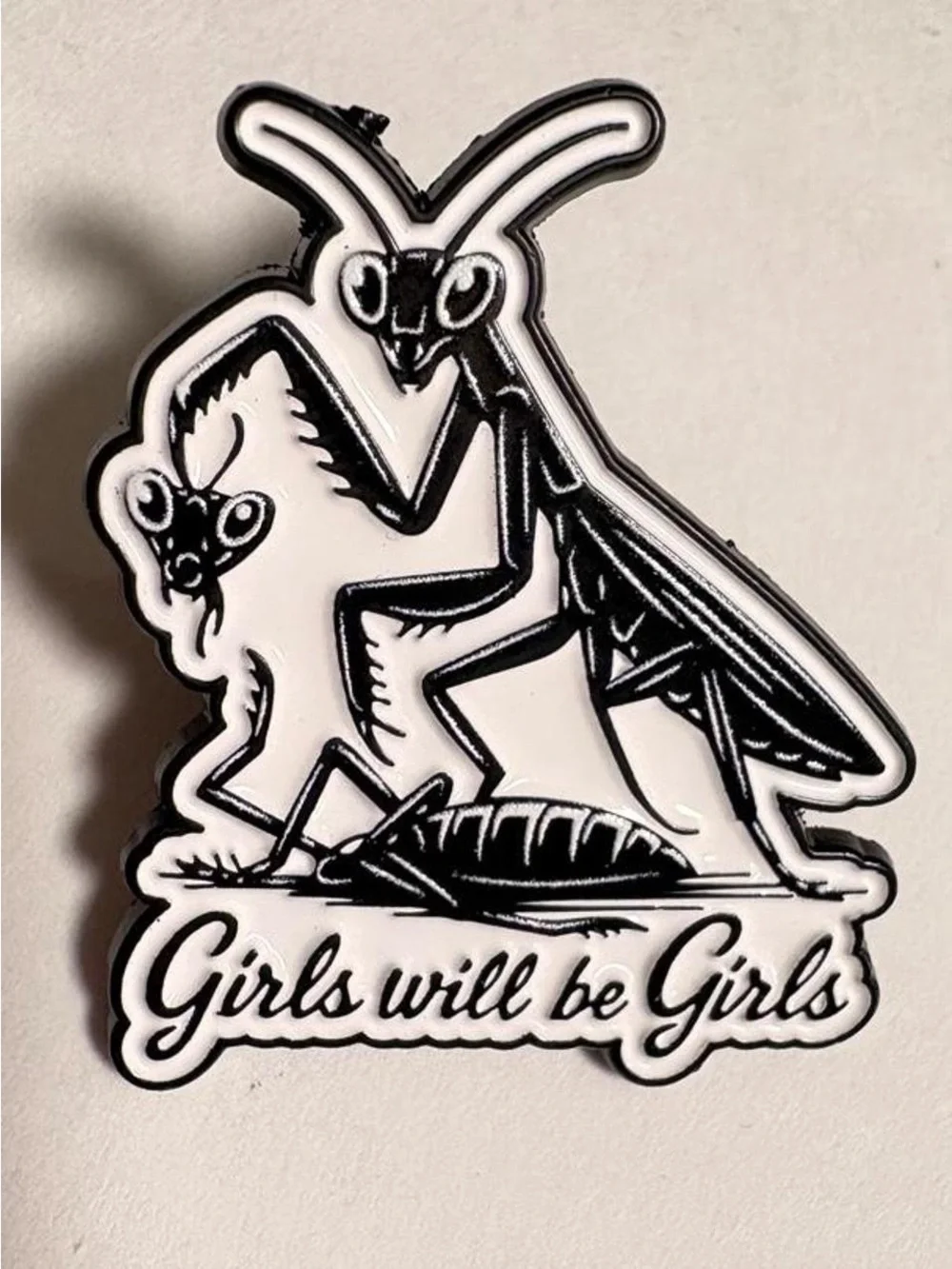 Girls Will Be Girls Black & White Enamel Pin brooch